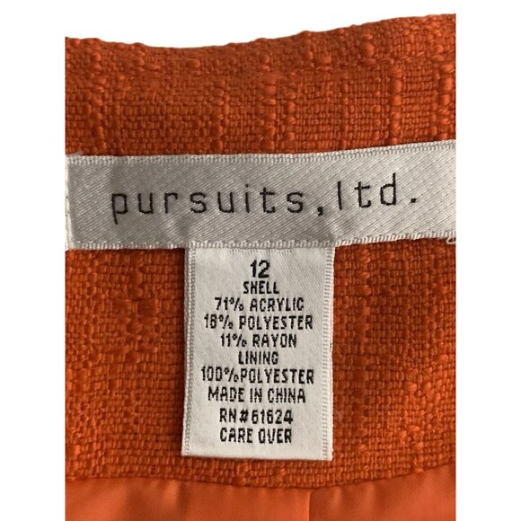 Pursuits, Ltd Womans Textured 3/4 Sleeve Orange Swing Jacket Size 12 - Picture 9 of 10